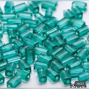 98, 2x4mm Vibrant Faceted Glass Rectangle Spacer Beads | Emerald Green | New